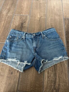 Levi's Blue Distressed Denim Cutoff Shorts with Side Studs